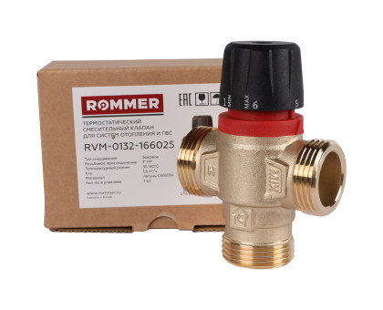 ROMMER RVM-0132-166025 Термостатический смесительный клапан для систем отопления и ГВС 1  НР 35-60°С KV 1,6 (боковое смешивание)