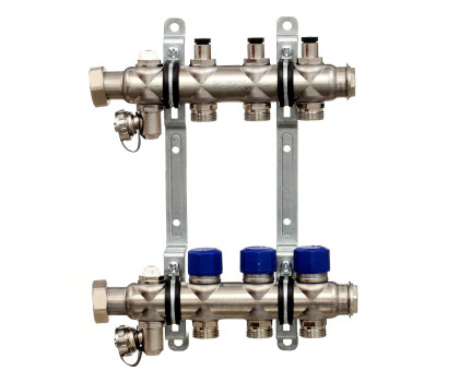 Коллекторная группа ELSEN, 1", 4 контура, размер отвода-3/4", с вентилями, нержавеющая сталь
