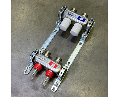 Коллекторная группа 1" Uni-Fitt 450Bнерж. сталь 2 выхода 3/4" с расходомерами и термостатическими вентилями без концевиков