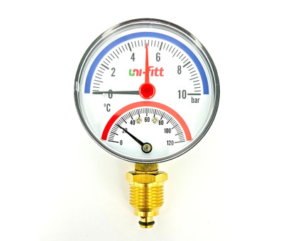 Термоманометр радиальный 10 бар, 120 C, диаметр 80 мм, 1/2"Н