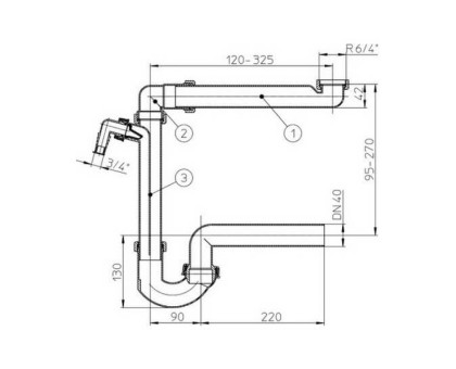 Сифон Hutterer & Lechner, экономящий пространство, с шаровым шарниром, DN 40х6/4"