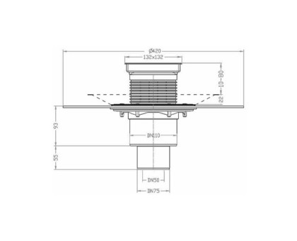 Трап Hutterer & Lechner с "сухим" сифоном, с надставным элементом HL3020, с полимербитумным полотном d 420 мм, с верт.выпуском, DN 50/75/110 [Артикул: HL 310NHPr-...