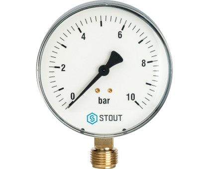 Манометр Stout радиальный. Корпус Dn 100мм 1/2", 0...10 бар, кл.2.5 (SIM-0010-101015)