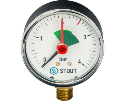 Манометр Stout радиальный с указателем предела. Корпус Dn 63мм 1/4", 0...4 бар, кл.2.5 (SIM-0008-630408)
