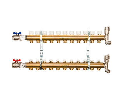 Распределительный коллектор Stout из латуни без расходомеров 11 вых. (SMB-0468-000011)