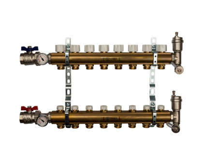 Распределительный коллектор Stout из латуни без расходомеров 8 вых. (SMB-0468-000008)